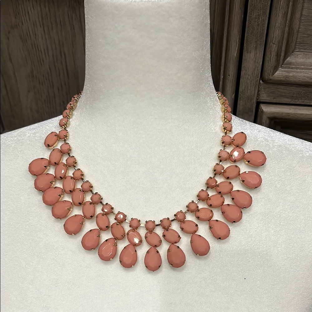 Pink Teardrop Statement Necklace with Gold Accents